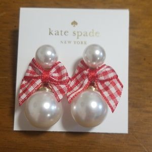 kate spade Jewelry - Kate Spade Pearl Red Gingham Check Bow Earrings kate spade Jewelry - Kate Spade Pearl Red Gingham Check Bow Earrings